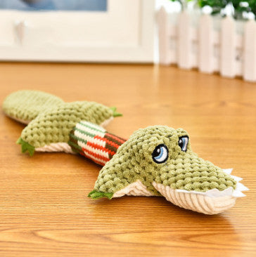 Plush crocodile chew dog toy, makes sounds