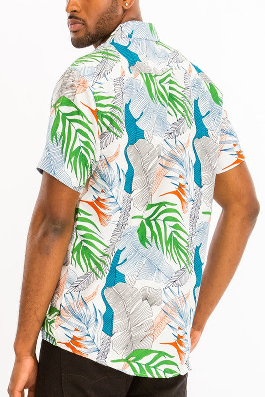 Hawaiian Print Button Down Shirt