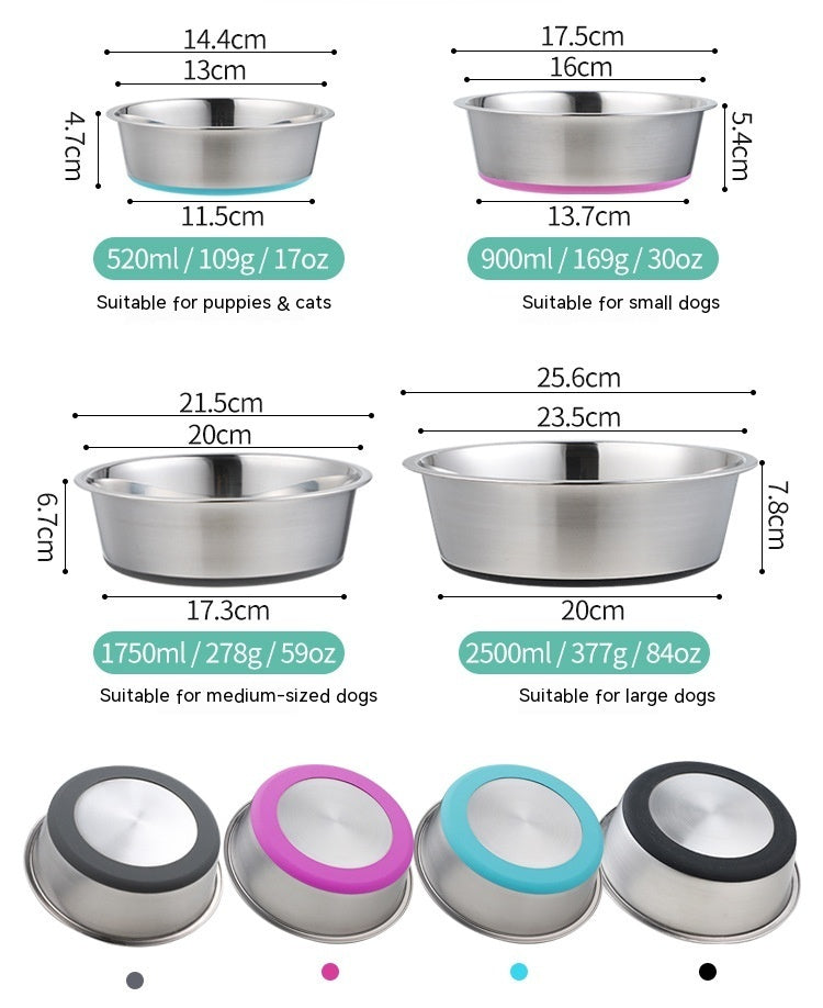 Stainless Steel Pet Food Bowl With Silicone Rubber Base