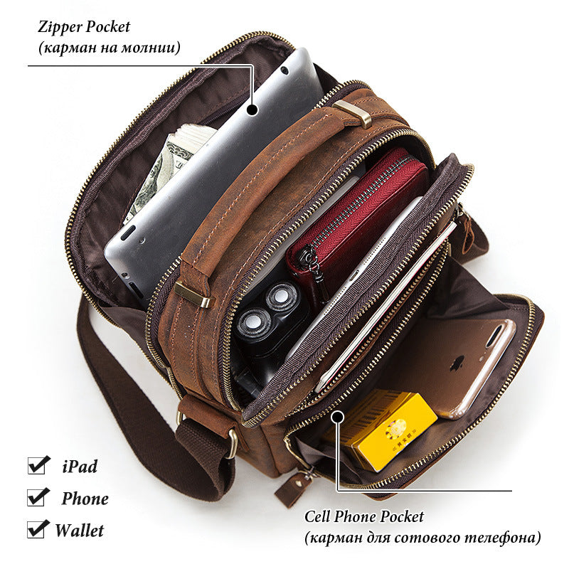 Men's Leather Single-shoulder  Crazy Horse Leather Crossbody Bag
