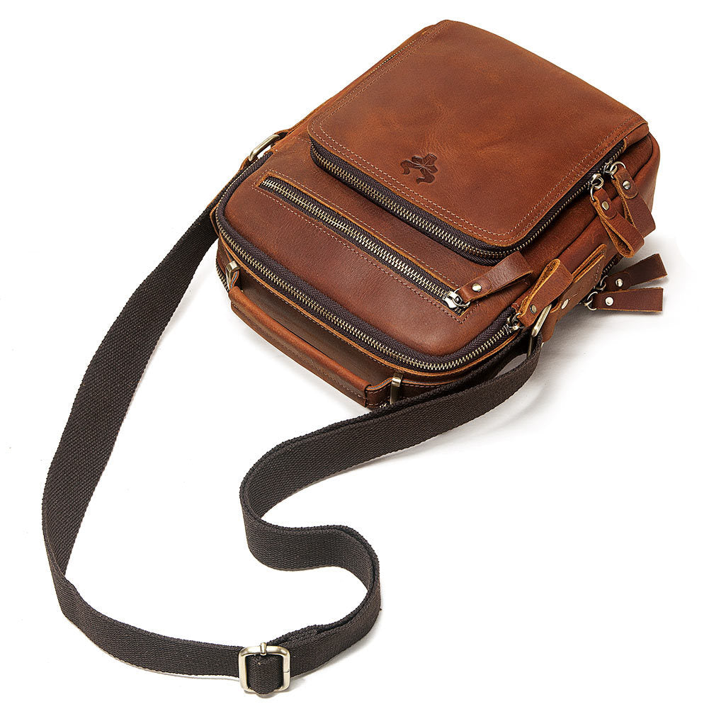 Men's Leather Single-shoulder  Crazy Horse Leather Crossbody Bag