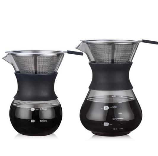 One-piece pour over coffee pot with stainless drip filter