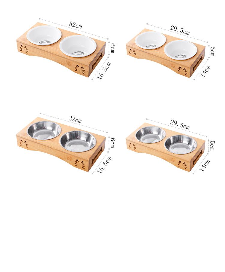 Dog or Cat Food & Water Bowls W/ Bamboo Stands