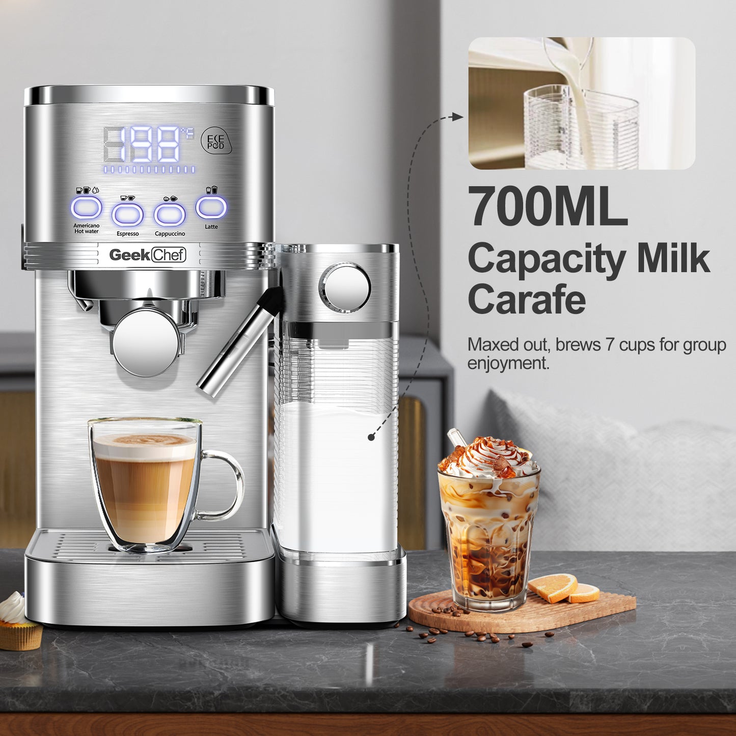 Geek Chef Espresso And Cappuccino Machine With Automatic Milk Frother