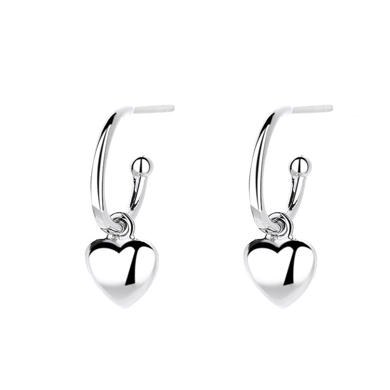 925 Sterling Silver Simple Love Heart Shape Earrings