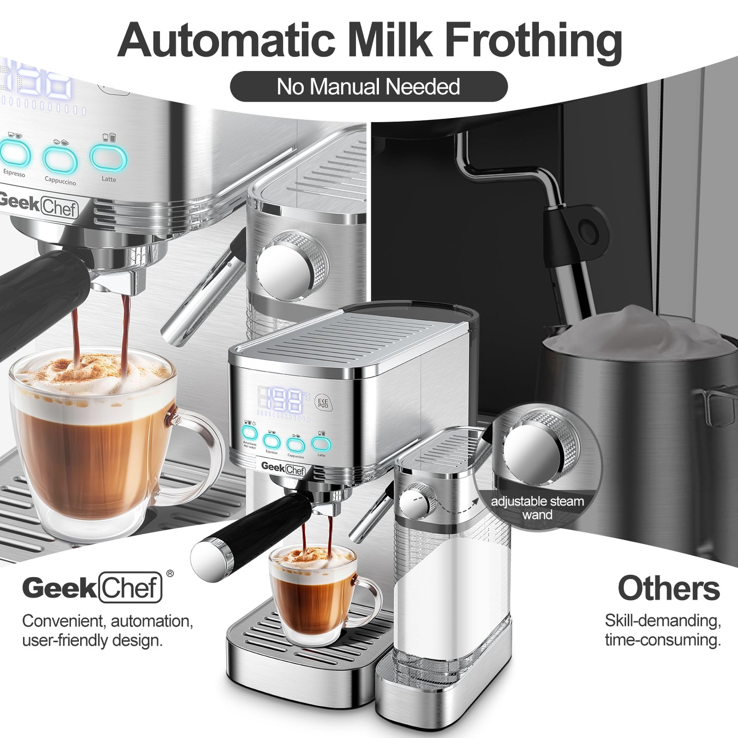 Geek Chef Espresso And Cappuccino Machine With Automatic Milk Frother