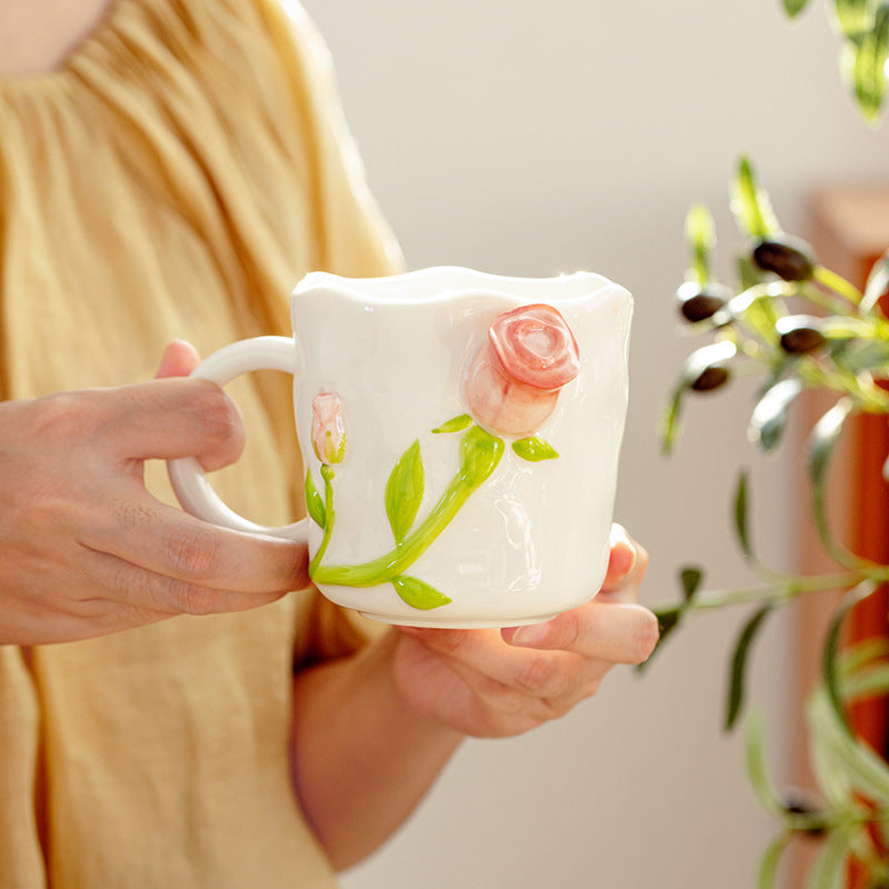 Three-dimensional Rose Release Ceramic Mug