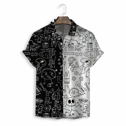 New Abstract Black And White Men's Casual Short Sleeve